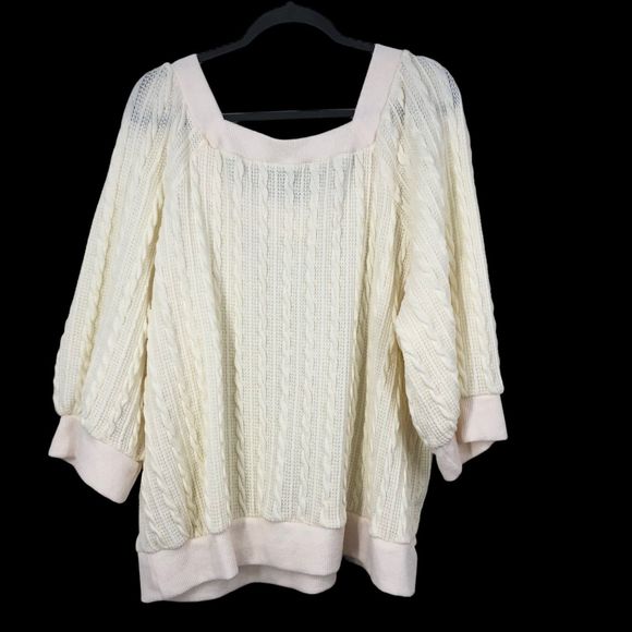 Suzanne Betro Lightweight Chunky Cable Knit Sweater, Sweetheart Neck, 3/4 SZ 2X - Picture 4 of 6